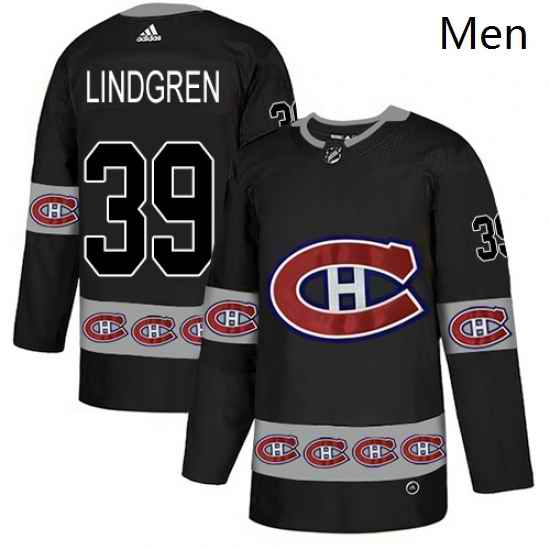 Mens Adidas Montreal Canadiens 39 Charlie Lindgren Authentic Black Team Logo Fashion NHL Jersey